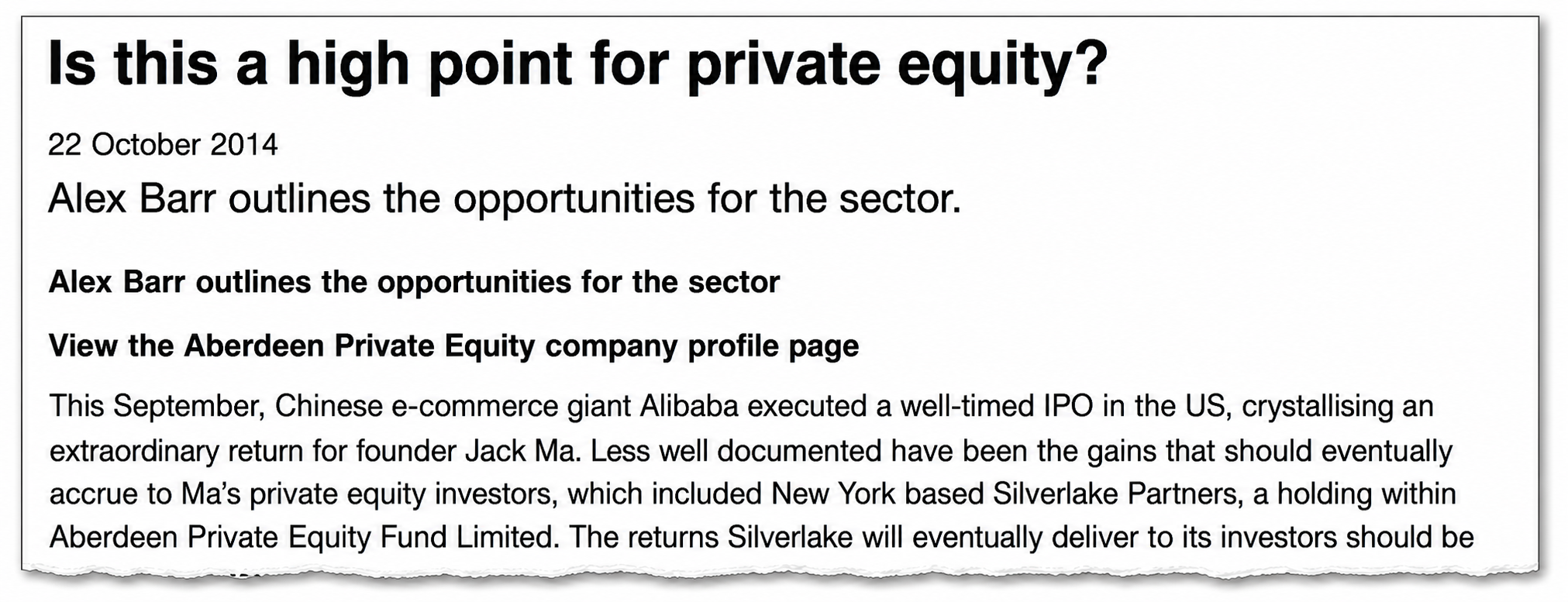 2014 — Is this a high point for private equity?